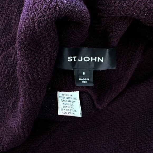 St. John Purple Aubergine Textured Damask Pattern Knit Metallic Shimmer Jacket 8 - Picture 4 of 4